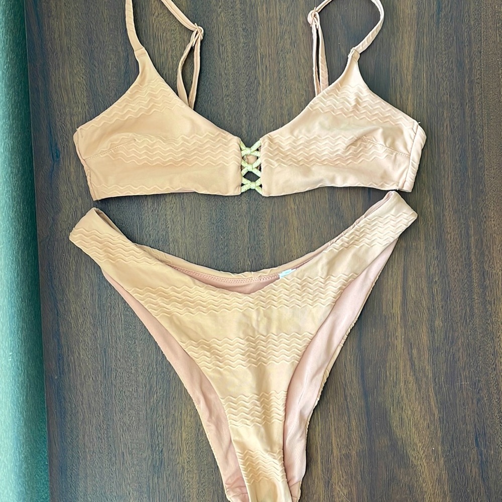 Aerie ribbed nude bikini high leg